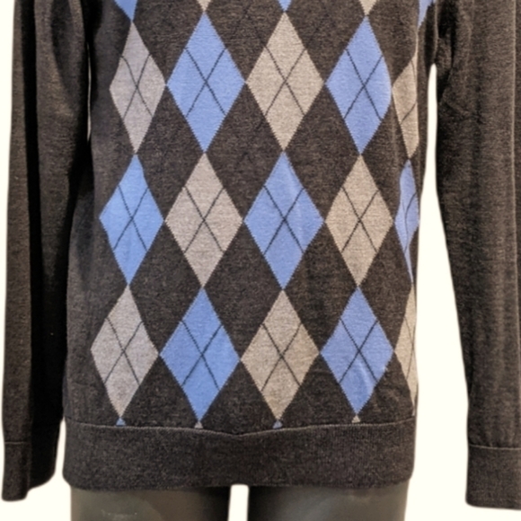 SIMONS merino wool argyle grey sweater large **Defect ** - Picture 3 of 6